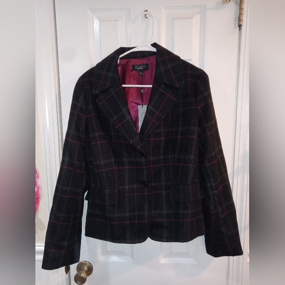 NWT Talbots Black and Pink Plaid Blazer And Skirt Set Size 14 - Picture 1 of 6